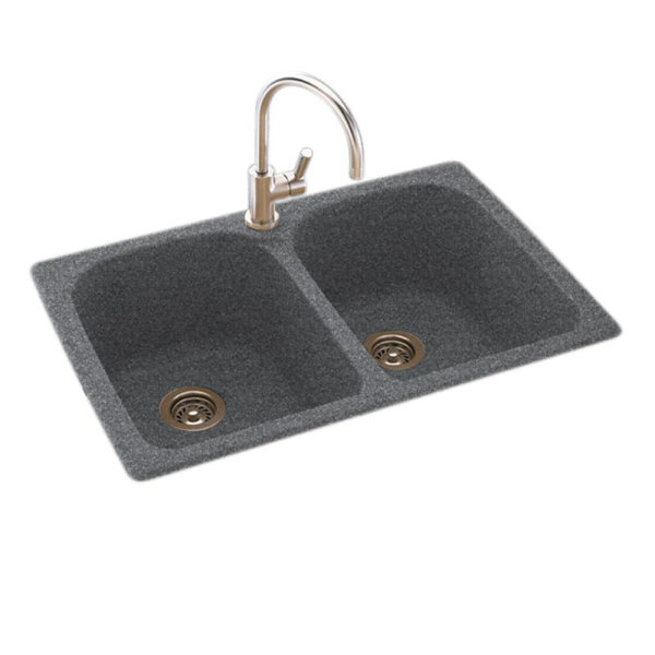 Swan 22'' W Double Bowl Swanstone DropIn Kitchen Sink with 1 Faucet
